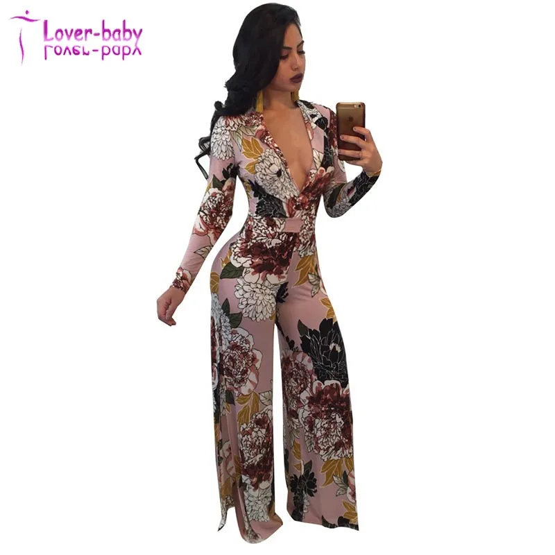 Adult Rosaline Floral Deep V Neck Plus Size Plunge Bodycon Jumpsuit Women