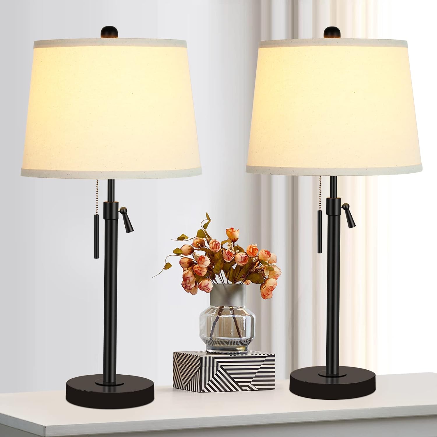 Adjustable Height Brown Bedside Lamps Set 2 with Bulbs (3) Adjustable Height Brown Bedside Lamps Set 2 with Bulbs (3)