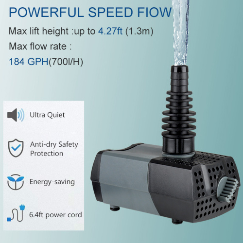 Heto 184GPH / 700L / H, pompa dell&#39;acqua sommersa da 10 W, pompa sommergibile per acquario per acquario, stagno, irrigazione, cascata