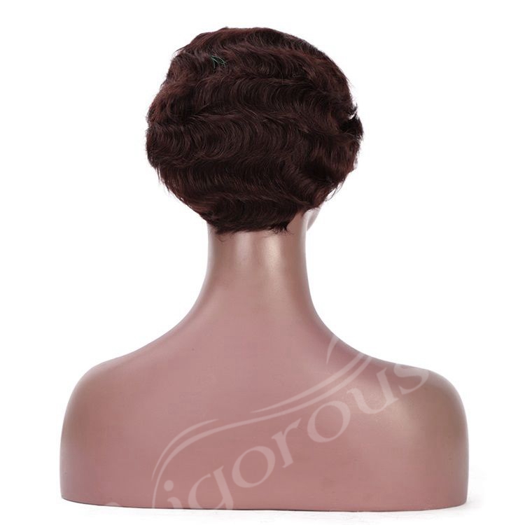 Vigorous Finger Wave Pixie Cut Good Quality Short Wave Bob For Woman Brazilian Brown Real Short Human Hair Wigs