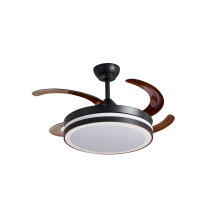 Black Retractable Ceiling Fan with Brown Blades
