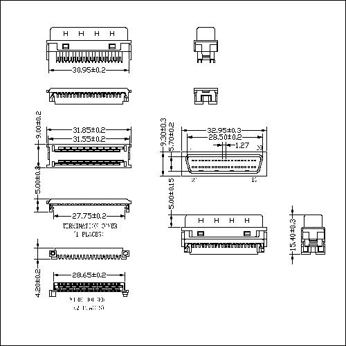1.27mm Series 40P Cable Plug Connector IDC Mo 1.27mm Series 40P Cable Plug Connector IDC Mo
