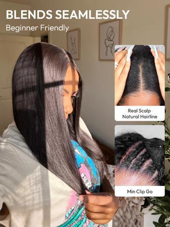 Straight V Part Human Hair Wig