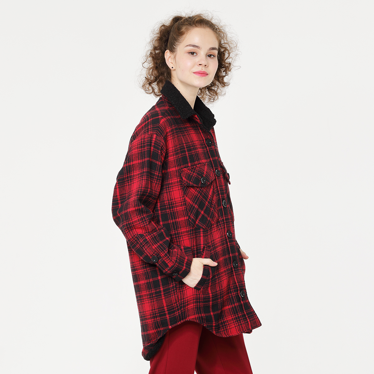 Check Winter Soft Sherpa Plush Ladies Coat Check Winter Soft Sherpa Plush Ladies Coat