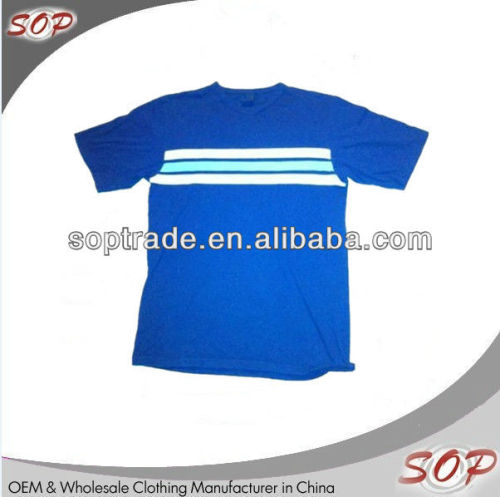 Round neck blue striped embellished fashion t shirt for men