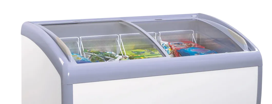 Smad Hot Sale Low Voltage Curved Glass Door Display Freezer