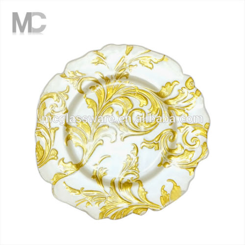 Wholesale Wedding White With Gold Vanessa Glass Charger Plate