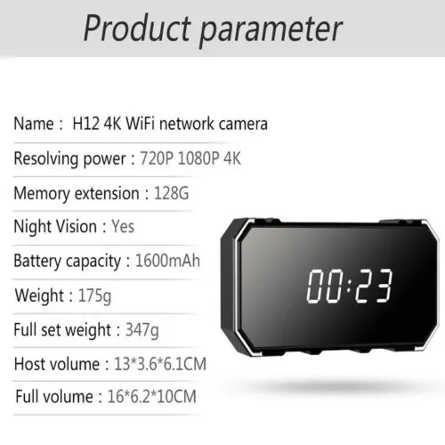 New! 4K WiFi IR Night Vision Motion Security Alarm Clock Nanny Camera DVR