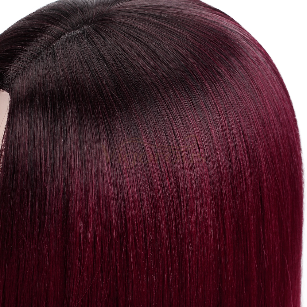 Black Ombre Wine red Synthetic no lace Wig For black Women Short Straight Bob Wigs High Temperature Fiber Middle Part