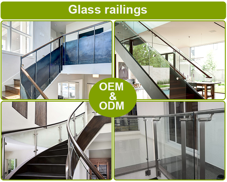 PEMCO Project Modern Design 304 stainless steel Model Interior Stair Tempered glass railing