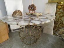 Semi Precious white agate round table