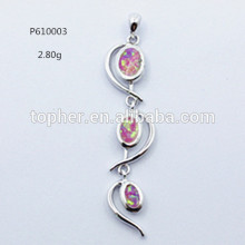 925 sterling silver pink fire opal oval link pendant
