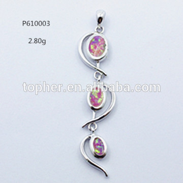 925 sterling silver pink fire opal oval link pendant