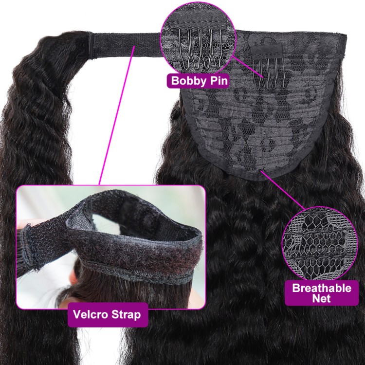 Wholesale Wrap Around Ponytail Straight Curly Body wave Human Hair Drawstring Ponytail Extension