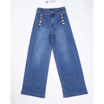 Donkerblauwe dames wide been jeans groothandel