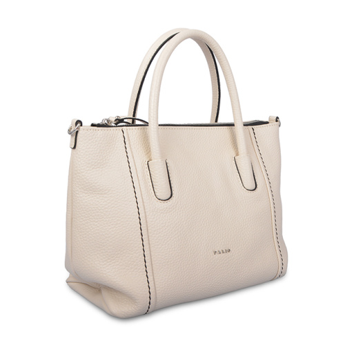 Sac fourre-tout beige pour femme en cuir de vache simple