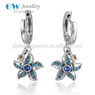 Hot Sale Crystal Starfish Sterling Silver Earring Drop Fashion Silver Earring