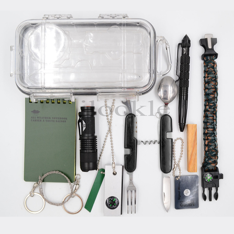 2020 New Camping 10 in 1 Survival Kit, Outdoor Emergency Camping Gear Kit with Tactical Pen Pliers Notebook Waterproof case