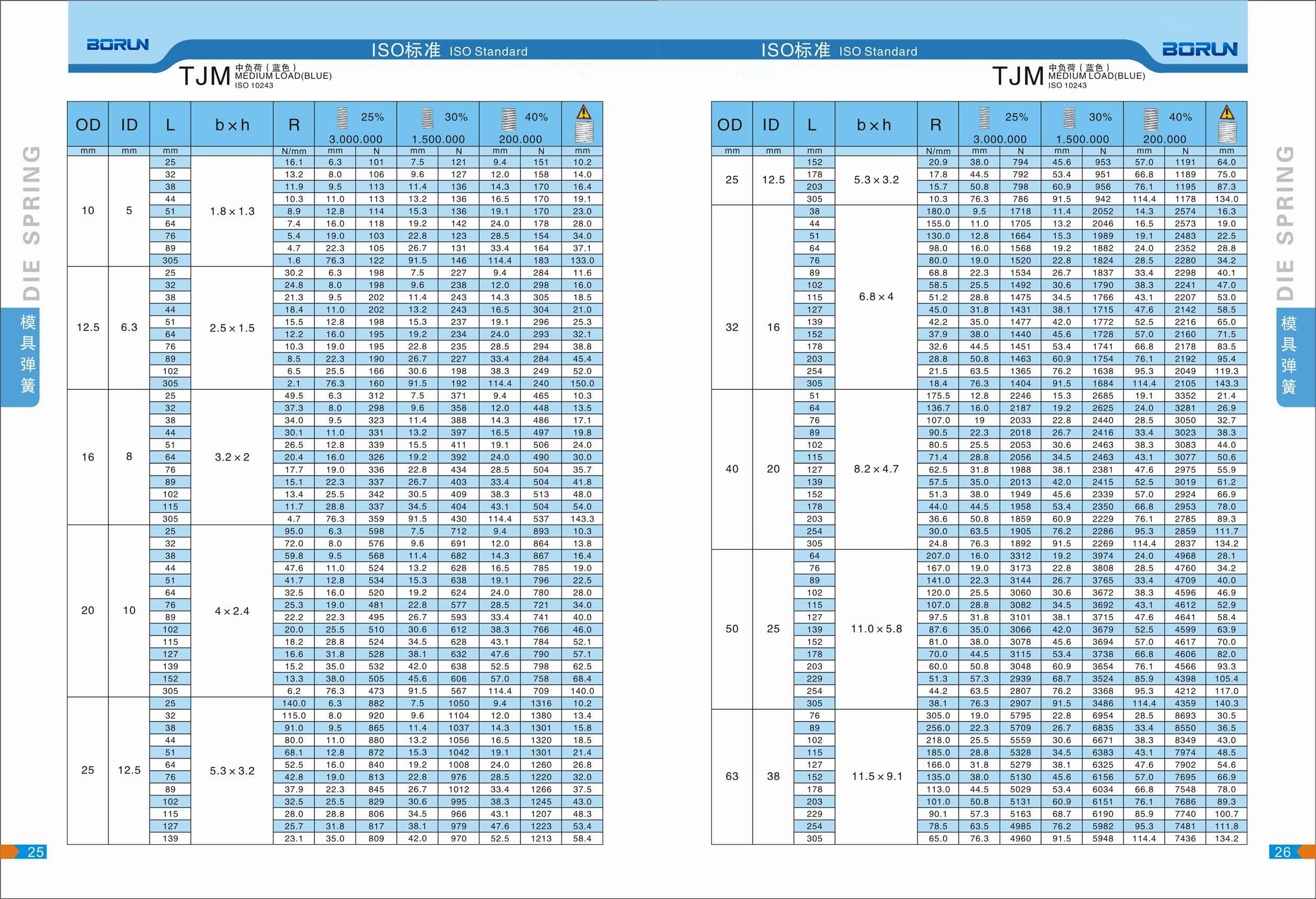 ISO blue die springs specification