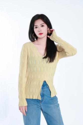 Leisure V-Neck Long Wool Tops