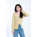 Leisure v-neck atas lengan panjang wol