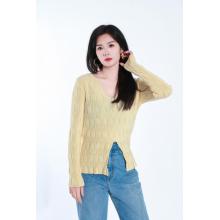 Leisure V-Neck Long Wool Tops