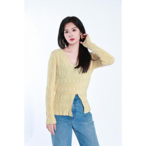 Leisure V-neck Long Sleeved Woolen Tops