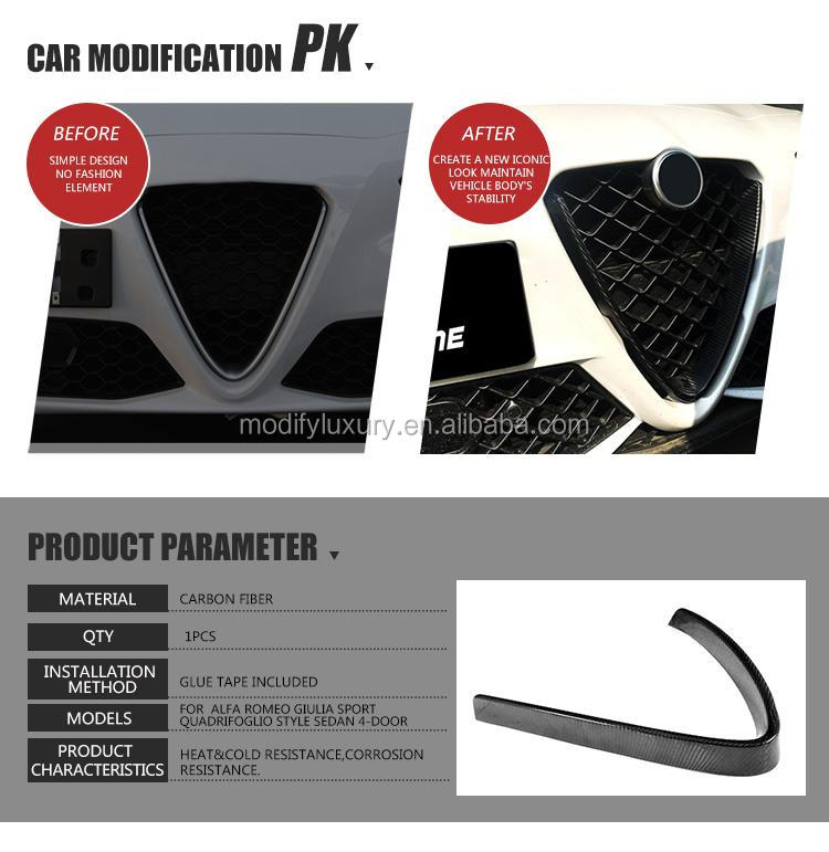 Carbon Fiber Front Grill Mesh Frame Cover for Alfa Romeo Giulia sport Quadrifoglio Style Sedan 4-Door 2016-2018