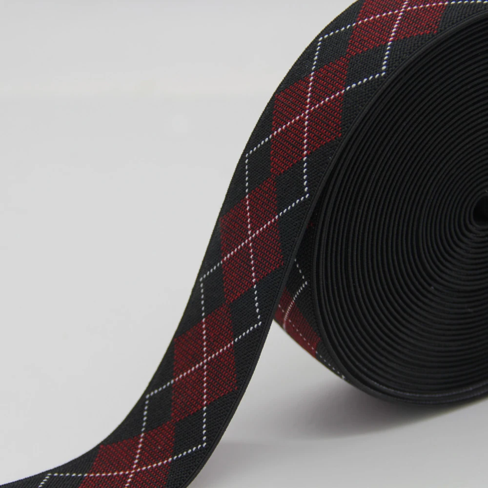 New Design Rhombus Pattern Jacquard Elastic Webbing, Custom Polyester Ribbon for Belt