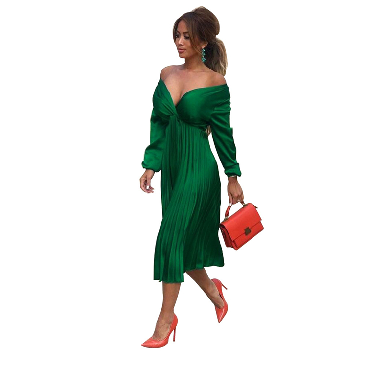 C4193 Women sexy long dress solid color off shoulder ruffles fashion dress wholesale women clothing