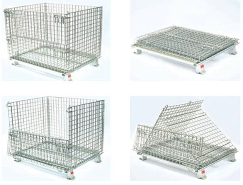 Folding Warehouse Logistic Trolley Roll Wire Mesh Storage