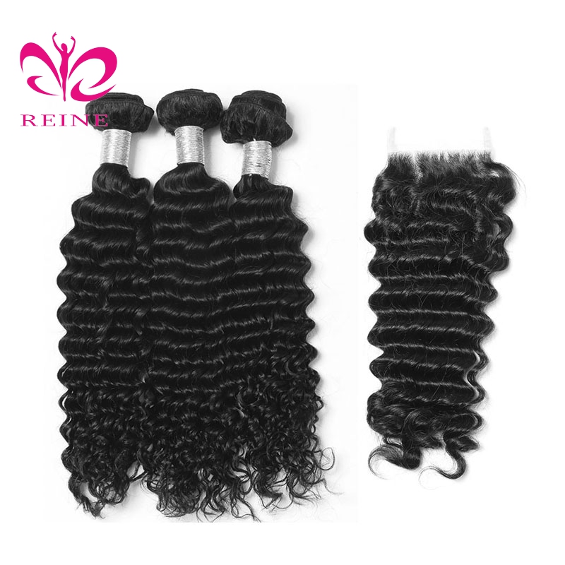 REINE Wholesale Raw Indian  Hair Deep Wave Indian Hair Bundles With Closure