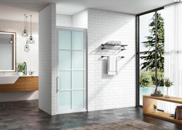 Metal grid pivot shower door