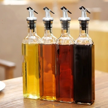 500ml Square Glass Olive Oil and Vinegar Dispenser Cruet Bottle for Sauce with Spout Leak Proof Caps