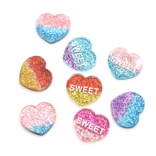 New Fashion Glitter Heart Cabochons Color Glitter Sweet Heart Charms Flatback Resin Sweet Heart Cabochons DIY Jewelry