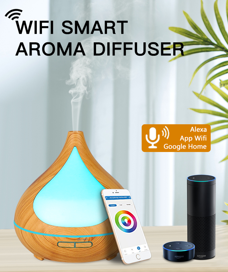 400ml Ultrasonic Wood Grain WiFi Heart-shaped Aroma Essential Oil Diffuser-11