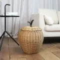 Cesto portaoggetti a forma di mela in rattan intrecciato a mano con coperchio