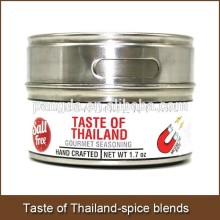 Taste of Thailand-gourmet spice blends in stainless steel jar with clear cap