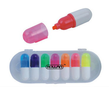 promotional gift mini pill highlighter pen 7pcs set