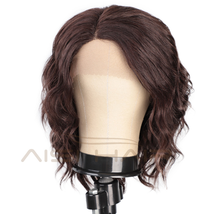 Aisi Hair Human Hair Short Wavy Color 2# Bob Swiss Lace Wigs Body Wave Brazilian Human Hair Lace Frontal Wigs For Black Women