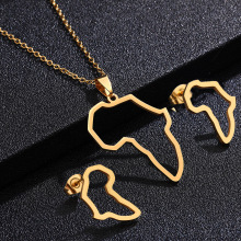 Stainless Steel African Map Pendant and Earring Necklace Set: Dubai Inspired Women's Jewelry