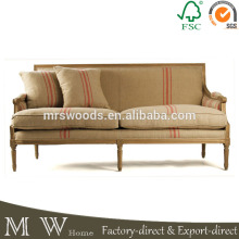 natural oak wood frame stripe fabric sofa, french sofa with red stripe linen fabric, stripe fabric sofa