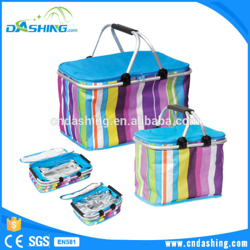 Foldable baskets for supermarket folding metal frame canvas fabric shopping basket