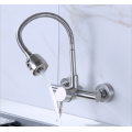 304 stainless steel wall mounted Dual hole 360 swivel flexible kitchen tap mixer nickel brushed sink faucet