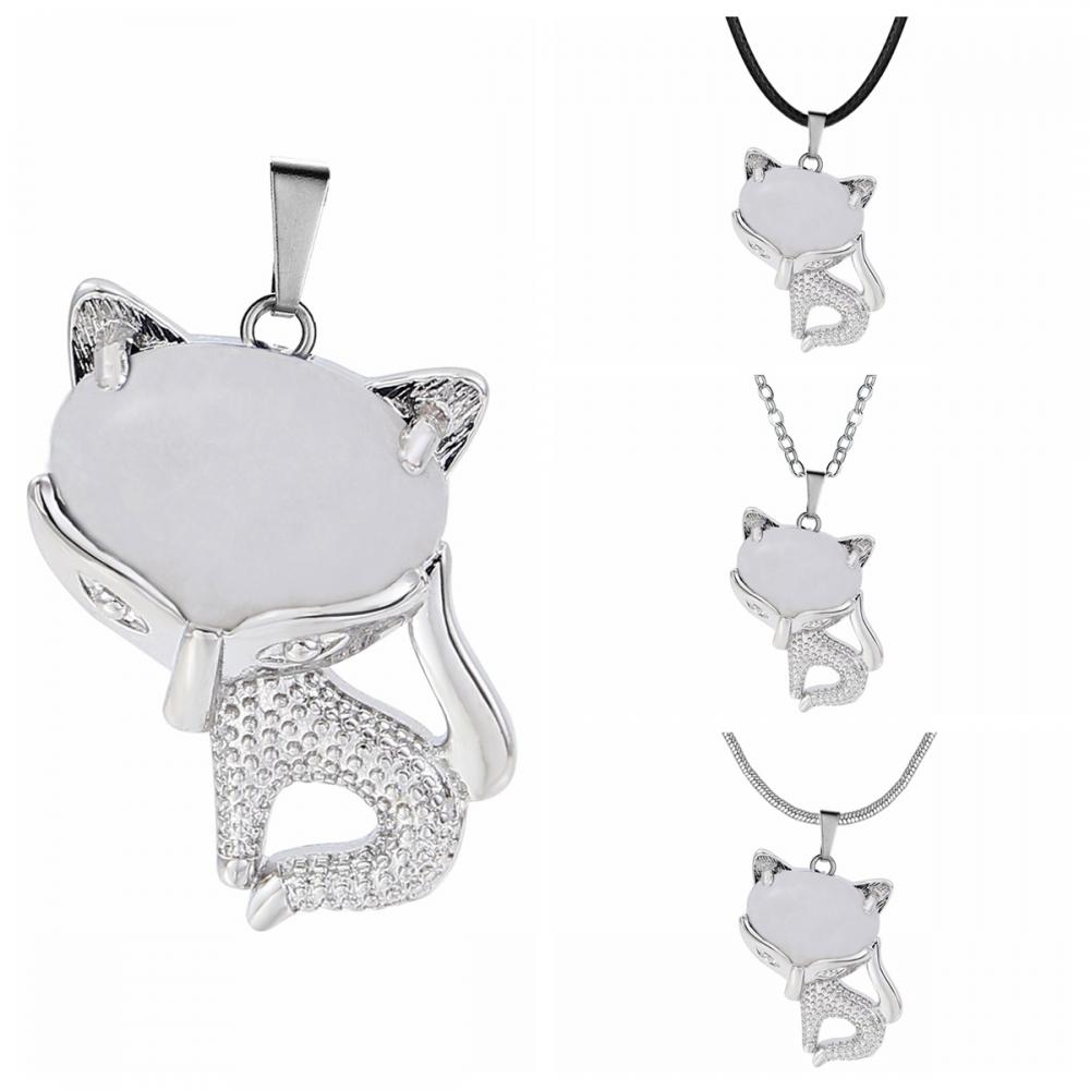 Collier Fox Crystal Luck pour femmes hommes guérison énergie cristal amulet animal pendant bijoux de pierres précieuses