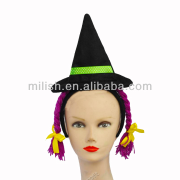 Halloween Cheap Wholesale Fancy decorated mini witch hat headband with braids MH-1803