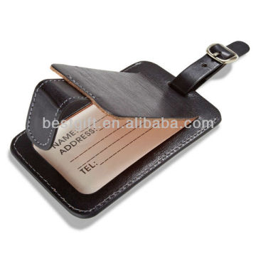 black metal adjustable leather luggage tag covers