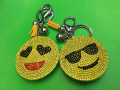 Bordées de jaune Smiley Faces pendentif cuir sac Keychain ornements