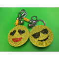 Carita sonriente amarilla caras colgante cuero flecos ornamentos del bolso del llavero