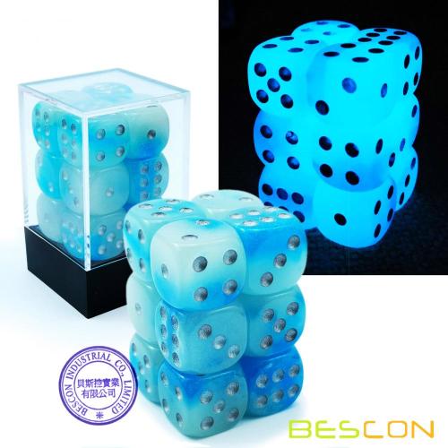 Dados brillantes de dos tonos de Bescon D6 16mm 12pcs Conjunto de ROCAS ICY, troquel de seis lados de 16 mm (12) Bloque de dados brillantes